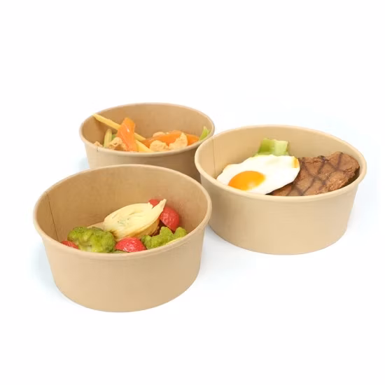 Packaging Biodegradable Fruit Salad Paper Bowl Disposable500ml 750ml 1000ml 1100ml 1300ml Kraft Paper Salad Bowl