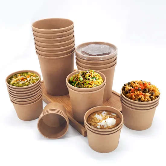 Packaging Biodegradable Fruit Salad Paper Bowl Disposable500ml 750ml 1000ml 1100ml 1300ml Kraft Paper Salad Bowl