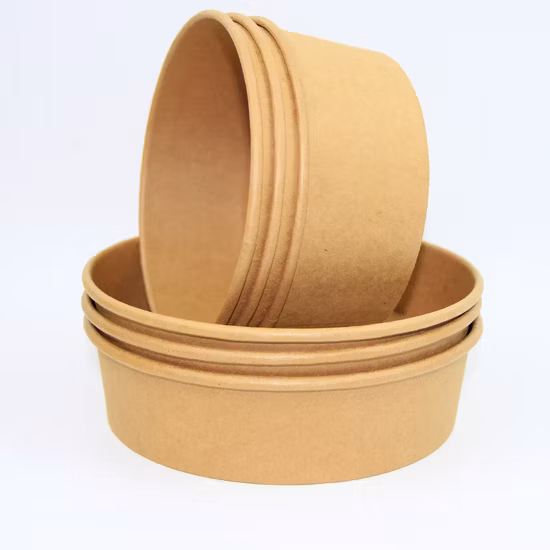 1000 Ml 32 Oz Wholesale Customized Printing Water-Proof Kraft Paper Salad Bowl Rice Paper Bowl with Lids