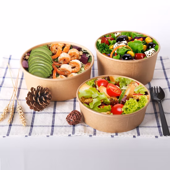 Paper Salad Bowl with Lid 500ml-1300ml by Disposable Kraft Paper