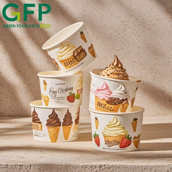 6oz Disposable Ice Cream Paper Cups with Dome Lids or Flat Lids and Spoon